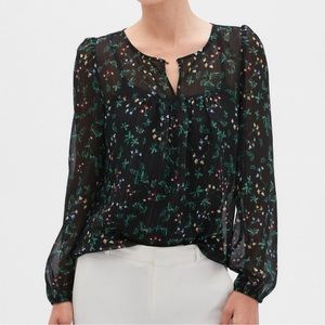 Banana Republic Sheer Metallic Floral Blouse XL